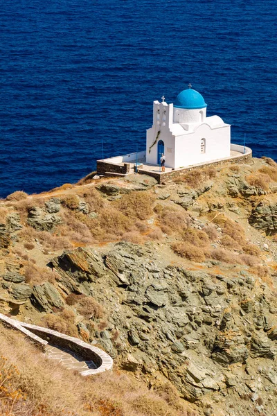 Igreja Dos Sete Mártires Com Vista Para Mar Kastro Sifnos — Fotografia de Stock