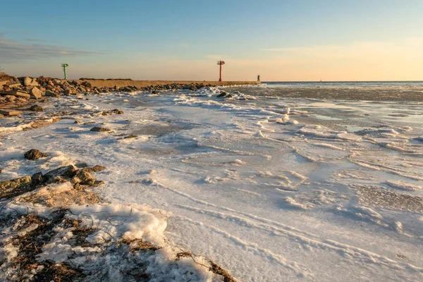 Phare Dans Port Jastarnia Hiver Péninsule Hel Pologne — Photo