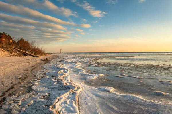 Paysage Hivernal Sur Mer Baltique Soirée Froide Hiver Jastarnia Pologne — Photo