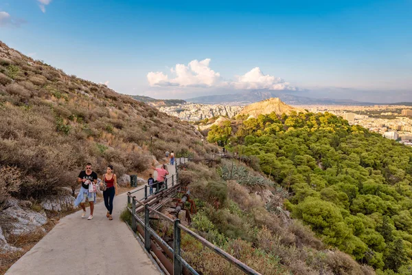 Athen Griechenland September 2018 Touristen Betreten Den Lycabettus Berg Athen — Stockfoto
