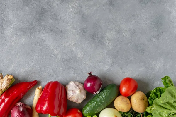 Свіжі овочі та фрукти фону. Вид зверху, Копіювати простір . — стокове фото