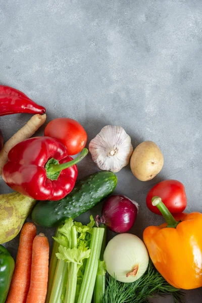 Légumes et fruits frais fond. Vue du dessus, Espace de copie. — Photo