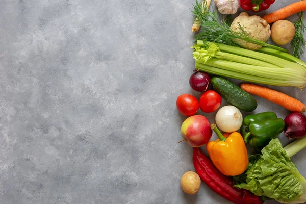 Свіжі овочі та фрукти фону. Вид зверху, Копіювати простір . — стокове фото