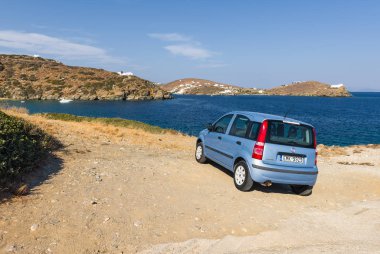 SIFNOS, GREECE - September 11, 2018: Fiat Panda car parked on the seafront on the island of Sifnos in Greece.