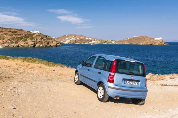 SIFNOS, GREECE - September 11, 2018: Fiat Panda car parked on the seafront on the island of Sifnos in Greece.