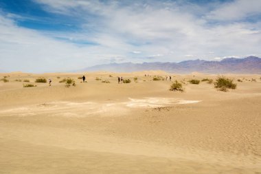 California, Abd - 4 Nisan 2019: İnsanlar Death Valley Ulusal Parkı'ndaki Mesquite Flat Sand Dunes'ı ziyaret ediyor.