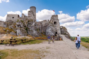 PODZAMCZE, POLAND - 15 Temmuz 2019: Polonya Jurassic Highland, Silezya Bölgesi 'ndeki Ogrodzieniec Kalesi