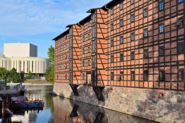 Bydgoszcz, Polonya - 15 Ağustos 2019: Bydgoszcz'un tarihi bölgesinde Mlynska adasındaKi Rother's Mills