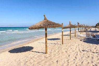 Mallorca Playa de Muro plajda Şemsiyeler, İspanya