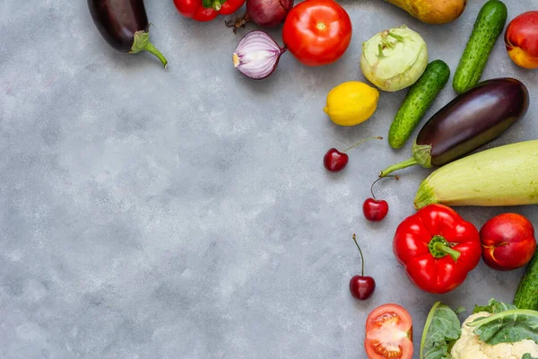 Légumes Fruits Frais Fond Vue Dessus Espace Copie — Photo