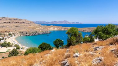 Yunanistan 'ın Rodos adasındaki Güzel Lindos Körfezi