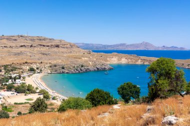 Yunanistan 'ın Rodos adasındaki Güzel Lindos Körfezi