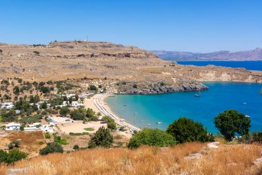Yunanistan 'ın Rodos adasındaki Güzel Lindos Körfezi