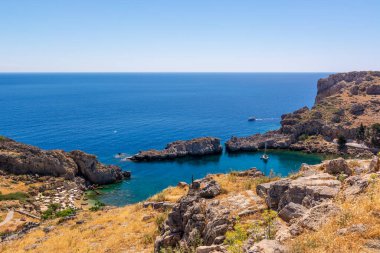 Yunanistan 'ın Lindos kentindeki Rodos adasının deniz ve kıyıları