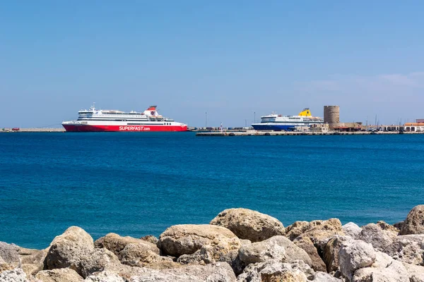 Rhodes Grèce Mai 2018 Ferry Ferries Super Fast Blue Star — Photo