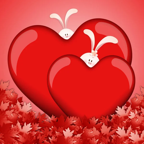Ilustrace Roztomilé Králíků Červeným Srdcem — Stock fotografie