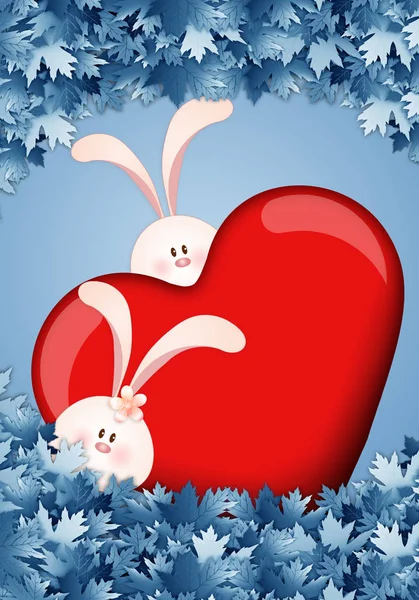 Εικονογράφηση Του Χαριτωμένο Bunnies Κόκκινη Καρδιά — Φωτογραφία Αρχείου