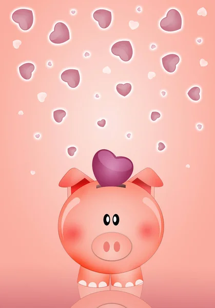 Banco Porquinho Engraçado Com Coração — Fotografia de Stock