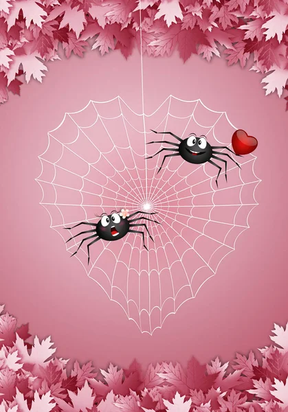 愛にはクモのカップルのイラスト — ストック写真