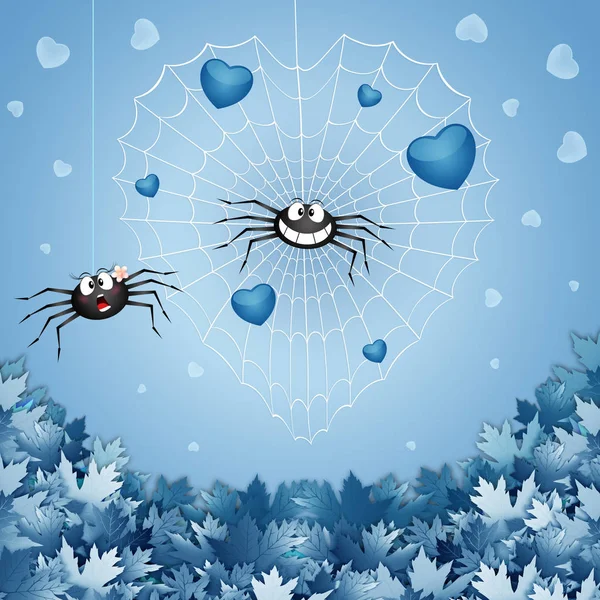Örümcekler Aşık Bir Çiftin Illüstrasyon — Stok fotoğraf
