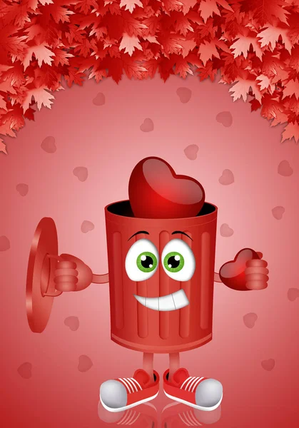 illustration of funny garbage with hearts
