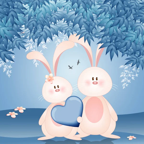 Sevgililer Günü Kalpli Iki Tavşan Çiziminde — Stok fotoğraf