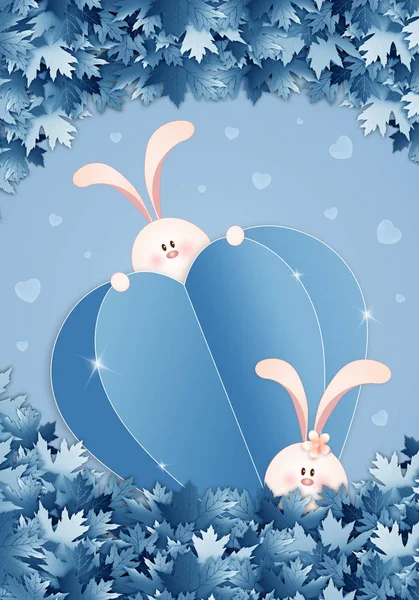 Illustration Couple Bunnies Blue Heart — Stock Photo, Image