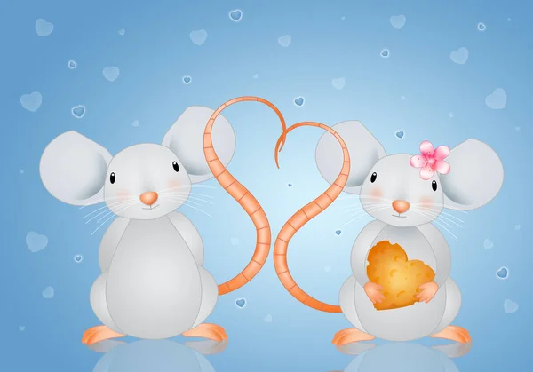 Illustration Couple Mice Hearts — Stock Photo, Image