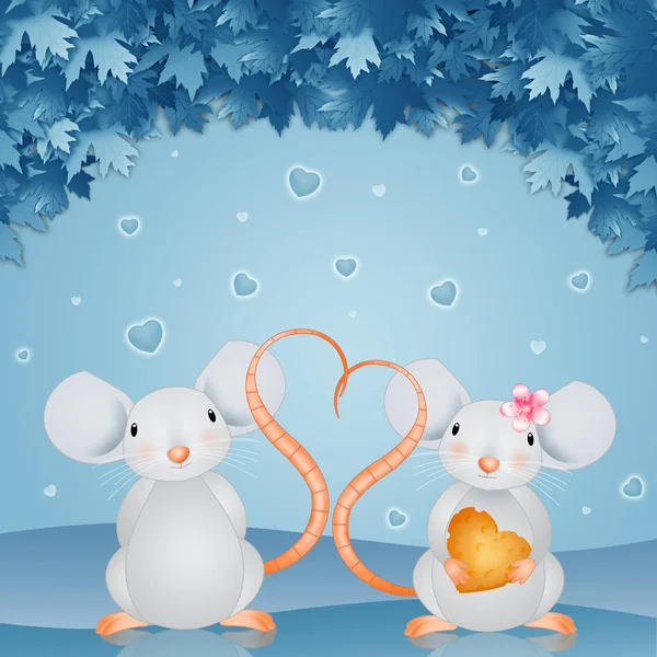 心を持つマウスのカップルのイラスト — ストック写真