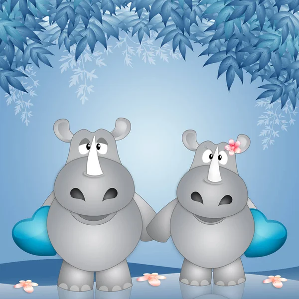 Иллюстрация Двух Носорогов Сердцами — стоковое фото