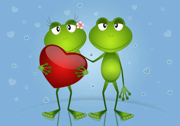 情人节上两只有心脏的青蛙的例子 — 图库照片