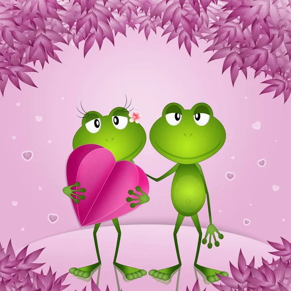 Illustration Couple Frogs Hearts Valentine Day — Stock Photo, Image