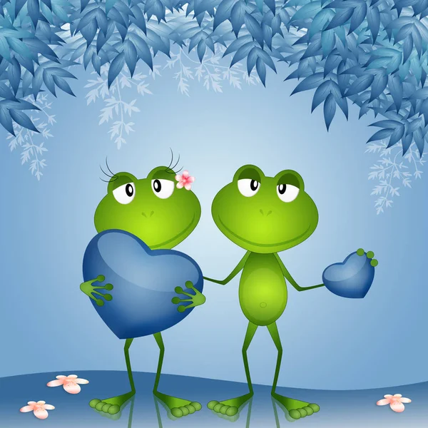 Illustration Couple Frogs Hearts Valentine Day — Stock Photo, Image