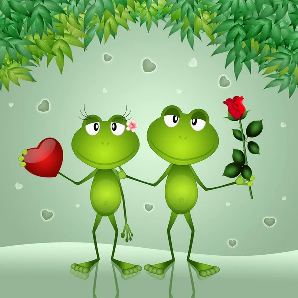 Illustration Two Frogs Rose Heart — Stock Photo, Image