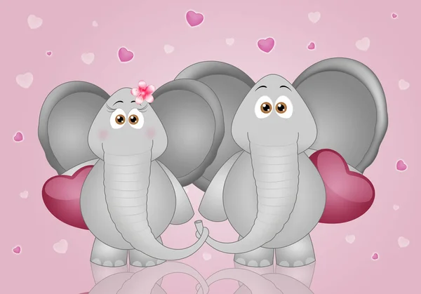 Illustration Two Elephants Hearts Valentine Day — Stock Photo, Image