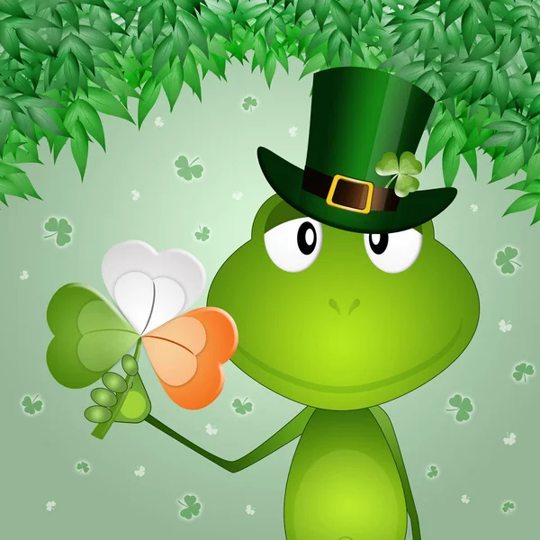 Illustration Funny Frog Clover Saint Patrick Day — Stock Photo, Image