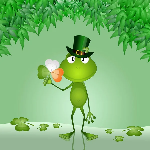 An illustration of funny frog with clover in Saint Patrick day