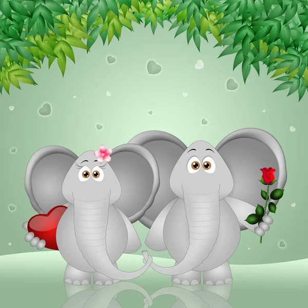 Illustration Two Elephants Hearts Valentine Day — Stock Photo, Image