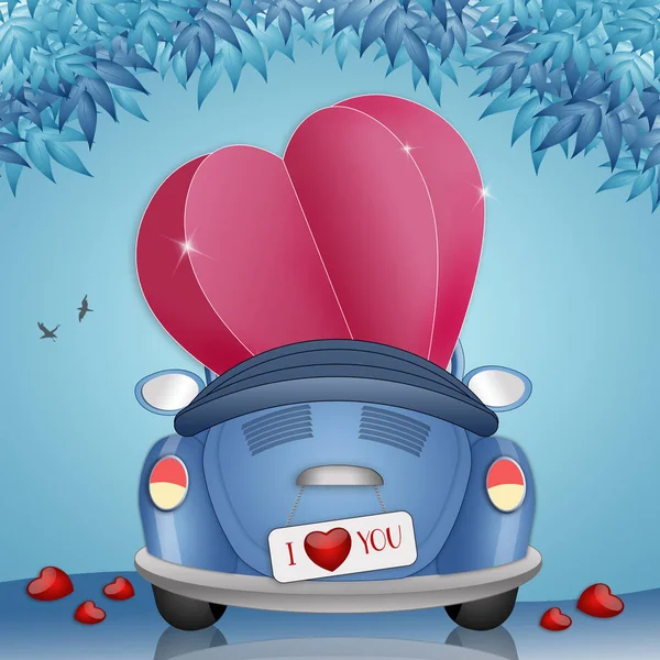Απεικόνιση Της Καρδιάς Στο Αστείο Αυτοκίνητο — Φωτογραφία Αρχείου