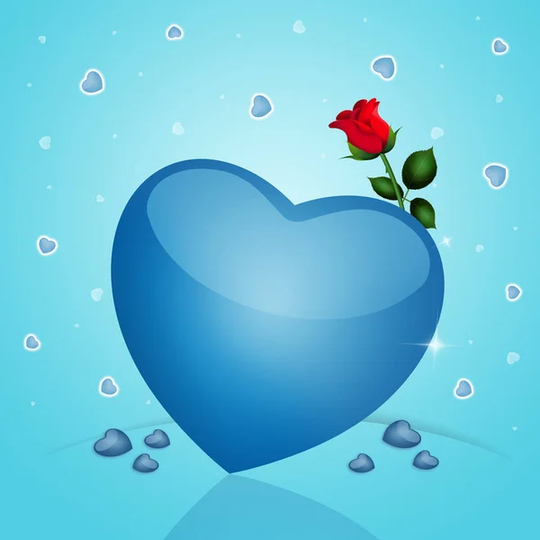 Illustration Eines Blauen Herzens Mit Rose Zum Valentinstag — Stockfoto