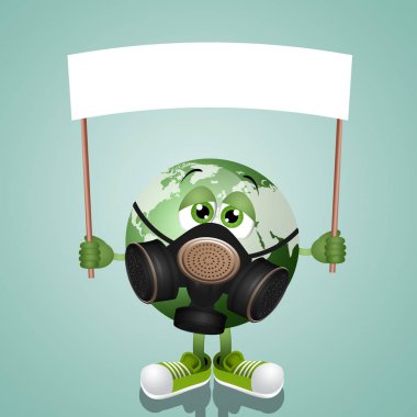 Gaz maskeli yeşil dünyanın resmi 