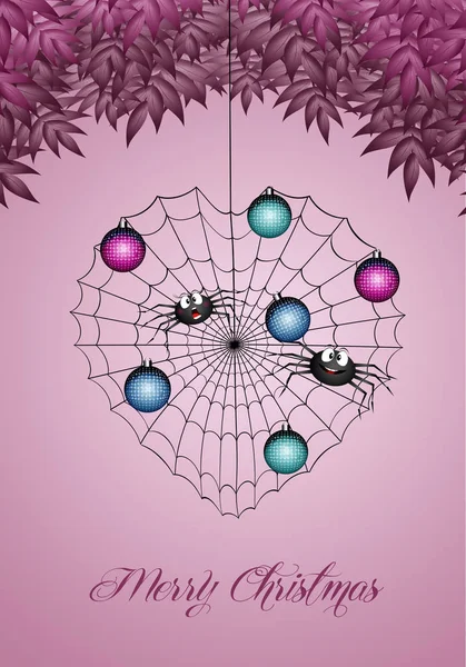 Ilustración Arañas Divertidas Árbol Navidad — Foto de Stock