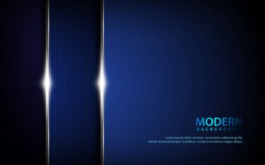 Koyu mavi soyut örtüşen katmanlar arka plan. Gümüş listeli doku ve ışık desenli parıltı. Gerçekçi zemin. 3B etkisi.
