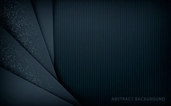 黒い重なりの層を持つ暗い抽象的な背景 シルバーグリッタードット要素の装飾とテクスチャ — ストックベクタ