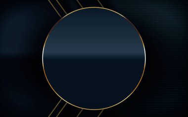 Karanlık örtüşen tabakalar soyut arkaplan. Açık altın çizgili süslemeli modern şekil. Gerçekçi boyut tasarım vektör çizimi.