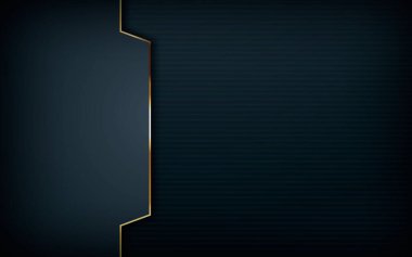 Karanlık örtüşen tabakalar soyut arkaplan. Açık altın çizgili süslemeli modern şekil. Gerçekçi boyut tasarım vektör çizimi.