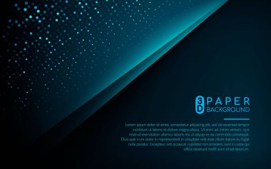 Koyu mavi 3D kağıt arka plan. Metin için alan alanı ile soyut gerçekçi örtüşen kağıt dekorasyonu. Vektör illüstrasyonu. Web ve yazdırma için kullanılabilir.