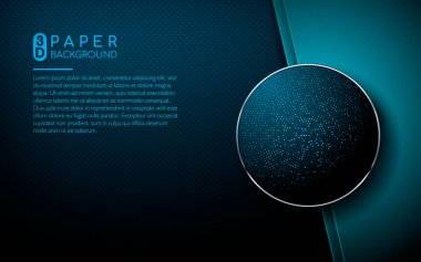 Koyu mavi soyut arka plan ve mavi örtüşen katmanlar. Gümüş çemberli gerçekçi doku ve ışık, element dekorasyonunu parlatıyor.