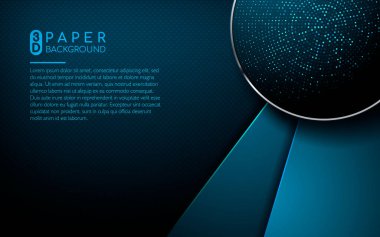 Koyu mavi soyut arka plan ve mavi örtüşen katmanlar. Gümüş çemberli gerçekçi doku ve ışık, element dekorasyonunu parlatıyor.