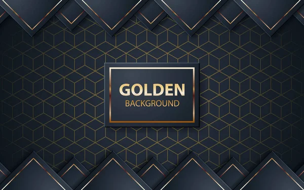 Luxury Black Overlap Layers Background Golden List Black Square Glitters — Stock Vector